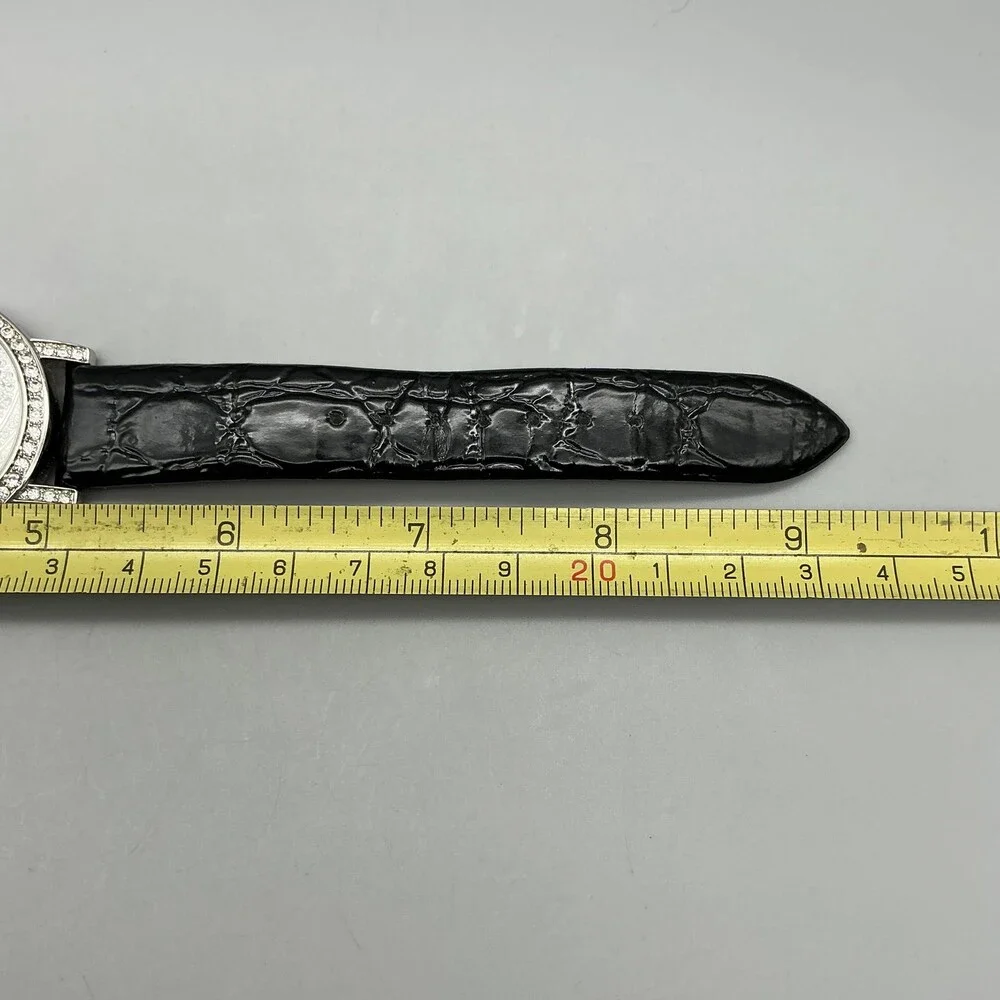 Victoria Wieck B9655 Womens Watch 38mm Silver Tone Crystals Leather New Battery